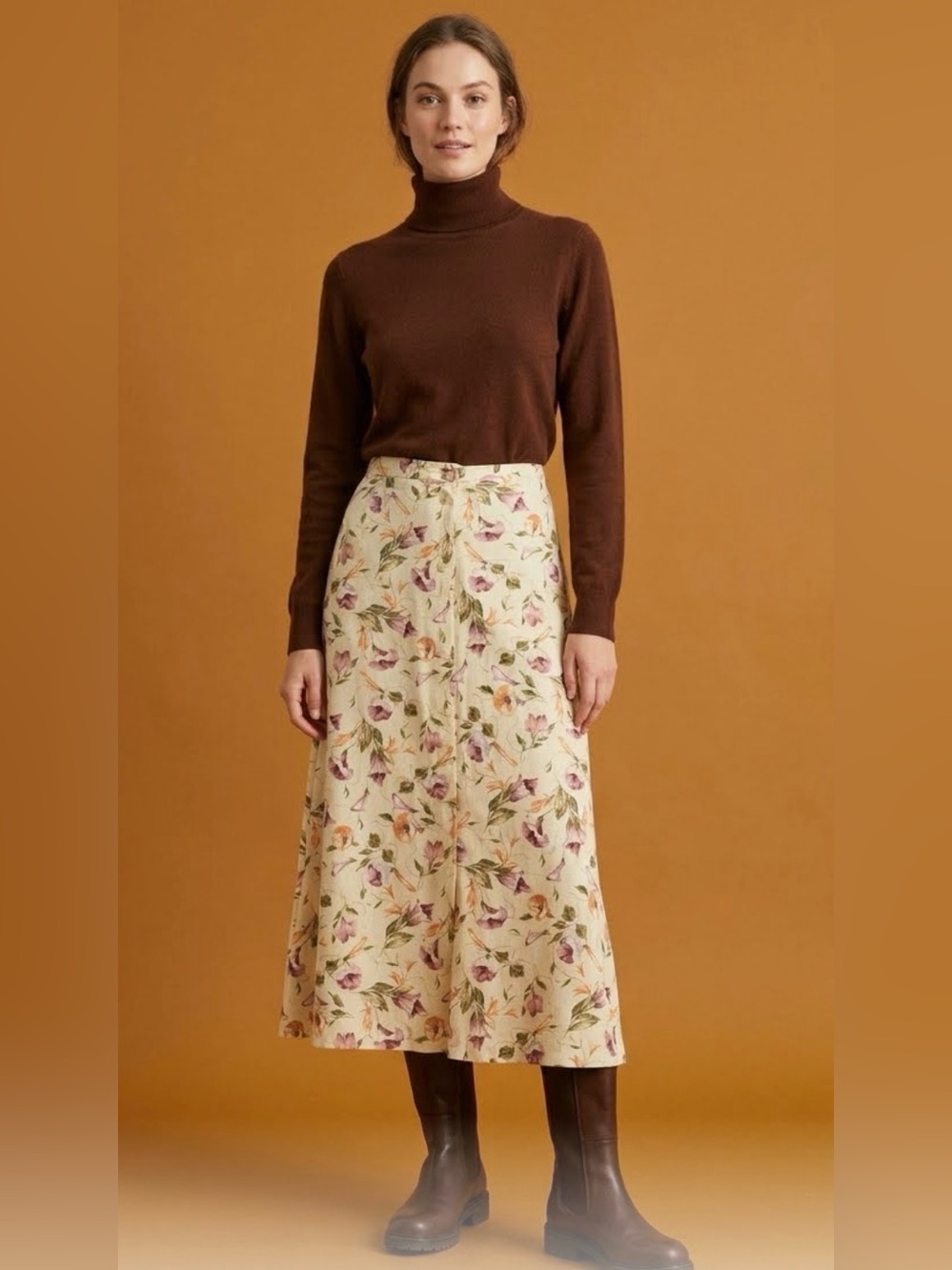Vintage Liz Claiborne Floral Cream A-Line Skirt Pockets Button Front 12P